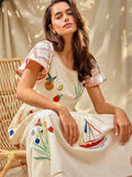 Printed Ruffles Long Dresses For Women Causal Loose O Neck Short Sleeved Summer Dress 2024 New Lady Elegant Holiday