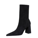 Zingj Fashion, Simple And Versatile Thick With High Heel Suede Pointed Sexy Nightclub Show Thin Short Tube Short