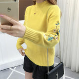 Zingj Neck Jumper Embroidered Sweater Women's 2023 Autumn New Korean Version Of Sleeves Embroidered With Long Sleeves With Loose