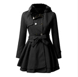 Women's Belt Repair Long Hair, Coat Skirt With Wool Double Buckle