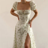Women's New Broken Flower Collar Sexy Open Fork Spring Dress