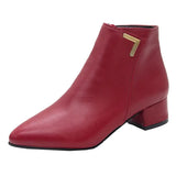 Zingj Boots Women Fall 2023 New Frosted PU Heel Ankle Boots Color Martin Boots Thick Heel Pointed Women's Boots- Outfit