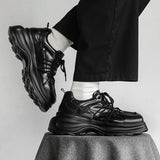 Zingj Leather Shoes Male Ins Square Head Formal Platform Taller Derby Shoes British Style Casual Little Black Shoes