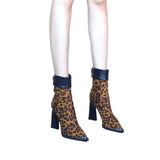 Zingj Fashion Boots Women's High Heel 2024 Winter New Suede Versatile Thin Boots Pointed Thick Heel Leopard Print Short