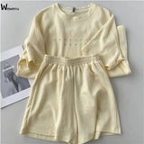 Two Piece Sets Oversized Women's Green Korean Letter Printing Short Sleeve T-shirt+Solid Casual Pants Jogging