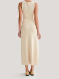 New Fake Pockets Knitted Long Dress Fashion Single Button Sleeveless O Neck Slim Dresses Summer Lady Commute Party