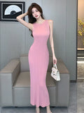 Zingj Real Shot Of A Retro Sleeveless Knitted Vest Dress For Women In Summer With A Slim Waist And A Skinny Hip