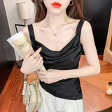 Tank Top Women Solid Camis Chiffon Sleeveless Tops for Women Folds Crop Tops Summer Korean Fashion Clothing Female