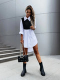Zingj Hot Style Fall New Long Sleeve V Neck Button Splicing Shirt