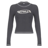 Autumn / Winter Women's Wear Ins Street Trend Card Printing Hit Color Bright Line Long-Sleeved T-Shirt