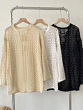 Zingj Large Size Spring And Summer Costume Feel Hollowed-Out Long-Sleeved Sweater Fat Mm Loose Sunscreen Blouse