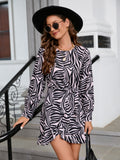 Zingj Women's Wear Station Autumn And Winter Print Round Collar Short Skirt Long Sleeve