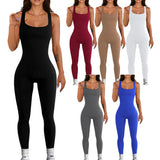 Women's Solid-Color Sleeveless Vest Jumpsuit Threaded Collared Back-Up-To-Back-Up-Up Sport-Joint