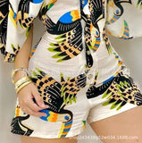 New Printed Lapel With A Row Of Buttons, Middle-Sleeved Shirt And One-Piece Trousers From