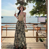 Zingj Spot 2024 Ink Painting Leaves Chiffon Wide Leg Pants Open Fork High Waist Show Thin Pants Pants Sun