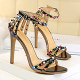 Zingj Roman Style Women's Shoes With Ultra High Heel Open Toe With Hollow Color Rivet