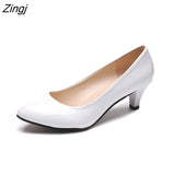 Women's Leather Med Heels New High Quality Shoes Classic Black&White Pumps for Office Ladies White High Heels Red Sexy