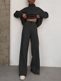 New Long-Sleeved Broad Leg Trousers Fashion Set Loose High-Collar Leisure Two