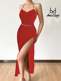 New Sexy Slim, Bare-Back Forked Dress, Fashionable Hot Girl Chain