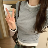 Style Ins Thin Fake Two Long-Sleeved T-Shirts For Girls In Autumn And Winter With Ruffled