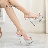 New Woman shoes summer sandals heel transparent female platform High Heels Crystal pole dance wedding dress 2020 stripper