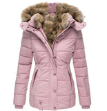 Winter Warm Wool Collar Cotton-Padded Suit Women's Zipper Long Sleeve Slim Hooded Cotton Coat MG118-Outfit