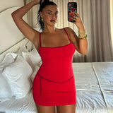 Patchwork Solid Spaghetti Bodycon Dress- Outfit