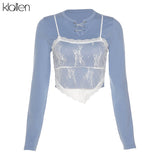 Fashion Casual Lace 2 Pieces T Shirt For Women Autumn New Simple Solid Soft Cotton Wild Basic Female Top Office