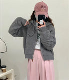 Zingj Version Lazy Wind Pit Zipper Hooded Cardigan Female Fashion Short Gentle Wind Soft Waxy Sweater Coat