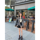 Plaid Shirt Lazy Style Retro Loose Shirt Cardigan Female Women's Shirt Coat Long Sleeve Autumn Spring Clothes South