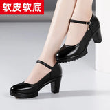 Cowhide Catwalk High Heels Women's Anti-Skid Thick Heel Waterproof Platform Cheongsam Models Soft Leather Work Shoes Women's