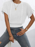 Zingj New Twisted Rope Flounce Short Sleeve Round Collar Knit Sweater Women Top-Outfit