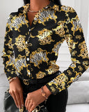 Zingj Wise Hot Style Autumn Loose Long Sleeve V Collar Button Print Shirt Shirt Women's