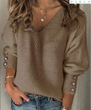 Blend Fashion Women's Wear Pure Color Knitted V-neck Loose Long Sleeve