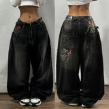 Black Wide-Legged Jeans 2025 New Spring And Autumn Style Middle Waist Style Sagging Jeans 211-1-Outfit