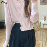 Women Sweet Slim Popular Spring Solid Students Single Breasted All-match Knitted O-neck Ulzzang Female Chic