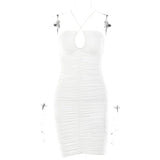 Women Halter Sexy Backless Dress 2021 Summer Strapless Hollow Out Beach Mini Dresses Ladies Solid Ruched Party