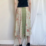 Zingj Retro Wind Fabric Patchwork Split Skirt Low Waist Flounce Irregular Place Long