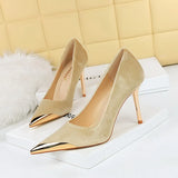 Zingj Banquet Fashion Light Luxury High Heels With High Heel Metal Pointed Suede