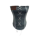 Sexy Water Wash Denim Pocket Spliced Lace Bra Design Without Strap Vest