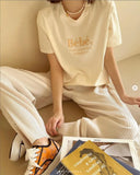Zingj Korean Chic Summer New Embroidery Stereo Letter Casual Simple Age Reduction Round Collar Short Sleeve Versatile
