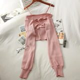 Fake Two Sweater Women Spring Autumn New V-Neck Full Sexy Knitted Sweaters Korean Short Chic Wild Fashion