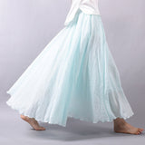 Linen Cotton Long Skirts Elastic Waist Pleated Maxi Skirts Beach Boho Vintage Summer Skirts Faldas
