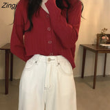 Colors Cropped Cardigan Women Knitwear Pure V-neck Spring Long Sleeve Elegant Casual Кардиган Женский Females Korean