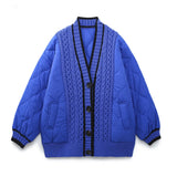 And Winter New Tricolor Knitted Spliced V-Collar Loose Version Cotton
