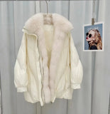 The New Winter 2024 Oversized Fox Fur Collar Loose Versatile Goose Down Female Long Style To Overcome The Coat Tide-Outfit