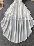 Black/White Irregular Spaghetti Strap Long Dress Women Sexy Strapless High Waist Ruffle Open Back Vestidos 2023 New