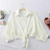 Woman Blouses Sparkles Shinning Chiffon Shirts Button Up Women's Blouse shirts Tied Up Waist Transperant