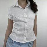 Zingj Style Short Sleeve Striped Base Shirt POLO Collar Slim Slim Single Breasted Joker
