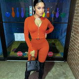 Casual Two Piece Set Women Clothing Solid Long Sleeve Zipper Crop Top Pencil Pants Matching Fall 2023 Fitness